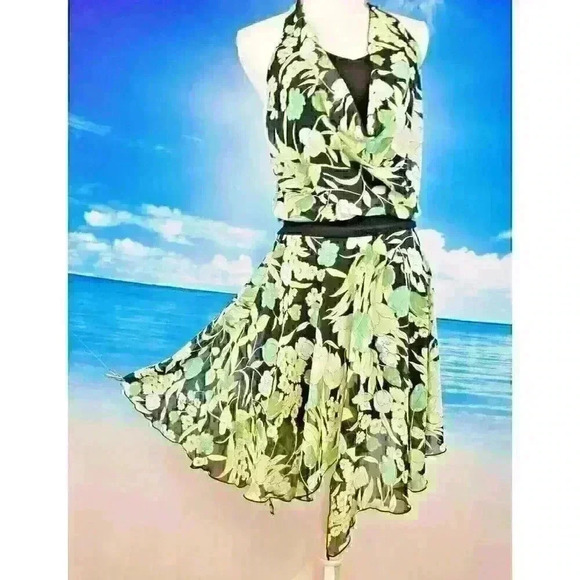 SPEECHLESS Womans GREEN HALTER Sun Dress Lightweight LINED Back Sash tie size 9 - Picture 5 of 7